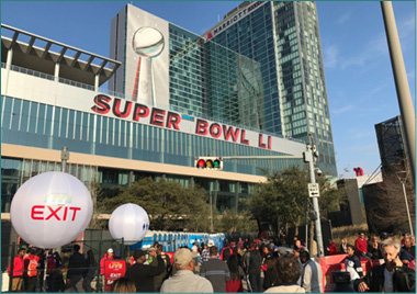 Super Bowl LI signage outside NRG Stadium in Houston.